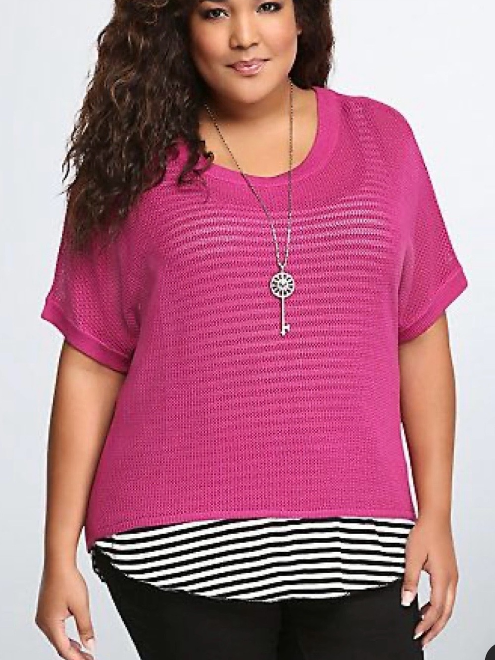 torrid Fuchsia Open-Knit Short Sleeve Top